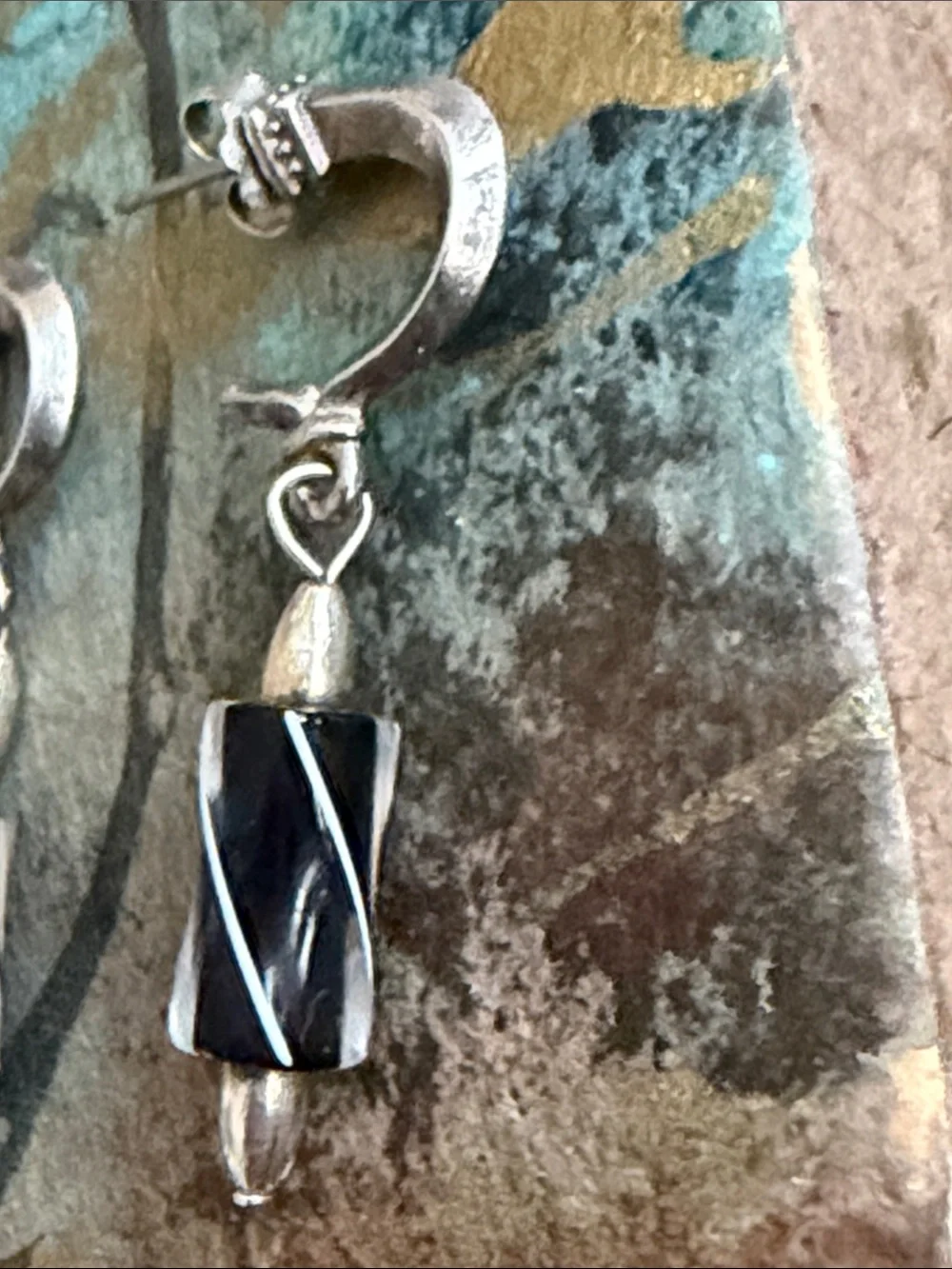 Sterling silver blown glass black and white like a swizzle stick post style